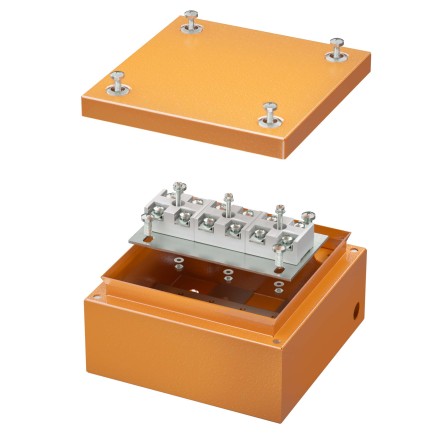 Коробка стальная FS с гладкими стенками и клеммниками, IP66, 150х150х80 мм, 6р, 450V, 32A, 10 кв.мм, нержавеющий контакт